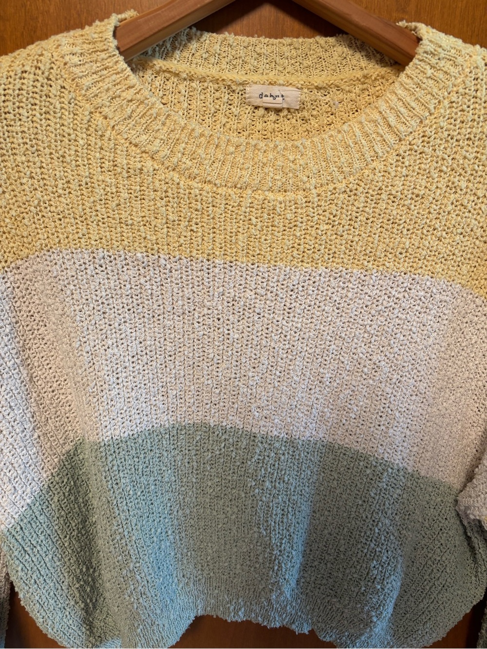 Pastel Colorblock Cropped Knit Sweater - Yellow, Cream & Sage - Picture 2 of 5